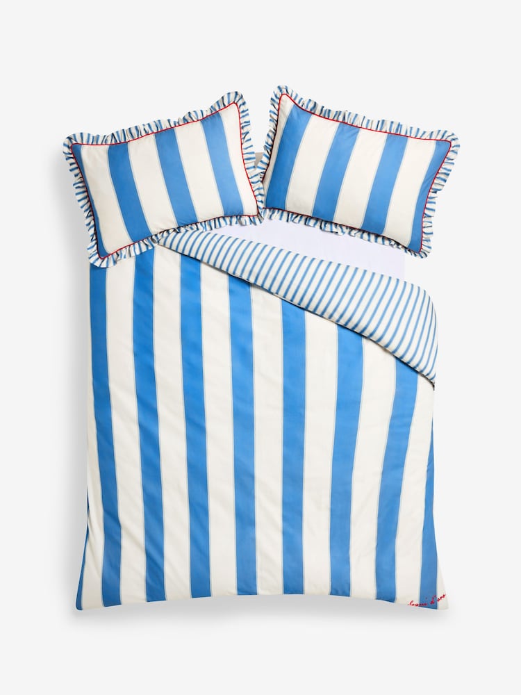 Lia Gold x Next Blue Malfadine Stripe Ruffle Duvet Cover and Pillowcase Set - Image 5 of 5 Lia Gold x Next Blue Malfadine Stripe Ruffle Duvet Cover and Pillowcase Set - Image 5 of 5