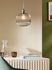MADE.COM Grey Briz Ribbed Glass Easy Fit Light Shade - Image 1 of 5