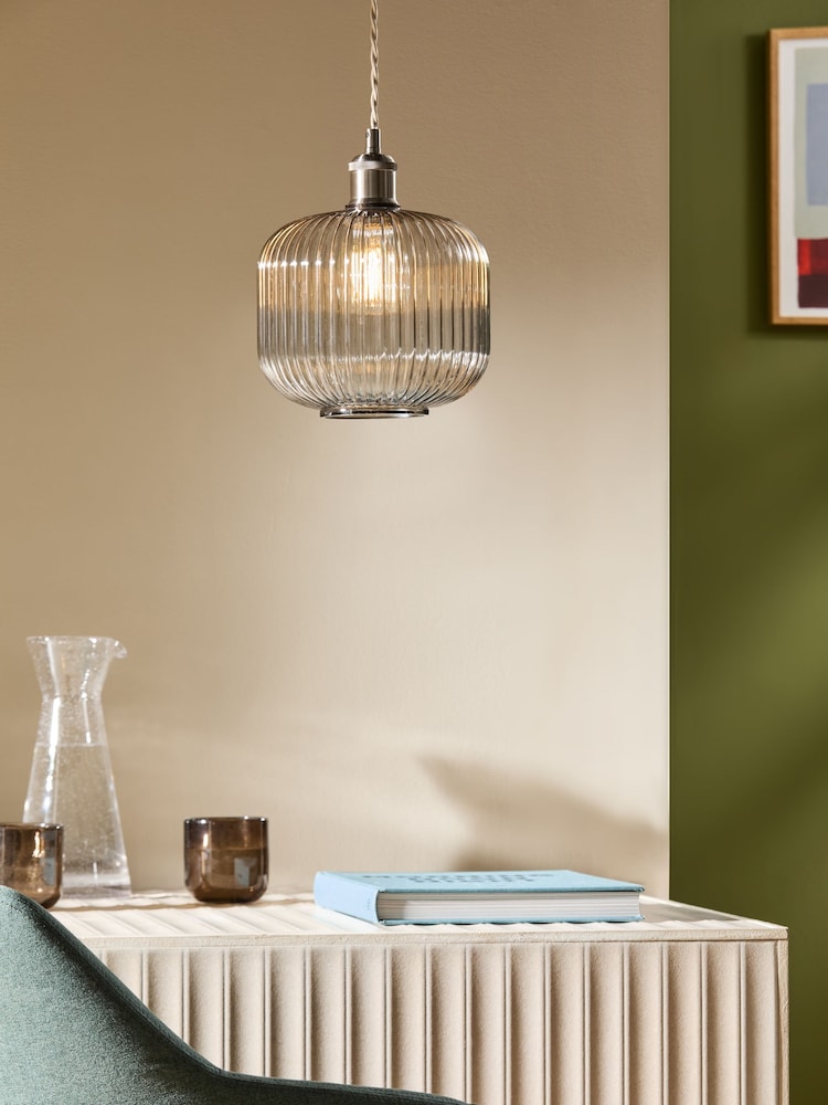 MADE.COM Grey Briz Ribbed Glass Easy Fit Light Shade - Image 1 of 5 MADE.COM Grey Briz Ribbed Glass Easy Fit Light Shade - Image 1 of 5