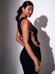 South Beach Black Knitted Sleeveless Top with Gold Decal Sides - Image 2 of 5