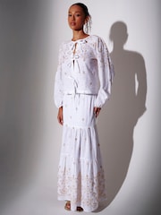 South Beach Embroidered Mirror Disc Detail Tie Front Top - 5的图像3｝