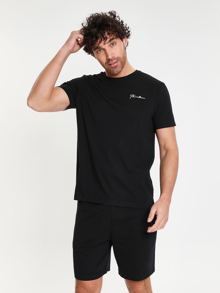Threadbare Black Script Logo Short Lounge Set - Image 1 of 4