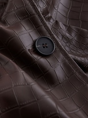 Chocolate Brown Faux Leather Croc Belted Trench Jackets - Image 8 of 10