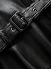 Crno - Faux Leather Funnel Belted Jacket - Slika 9 od 9