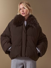 Chocolate Brown Cropped Batwing Sleeve Jacket - Image 3 of 9