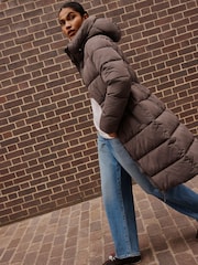 Chocolate Brown Shower Resistant Hooded Long Wadded Coat - Image 1 of 9