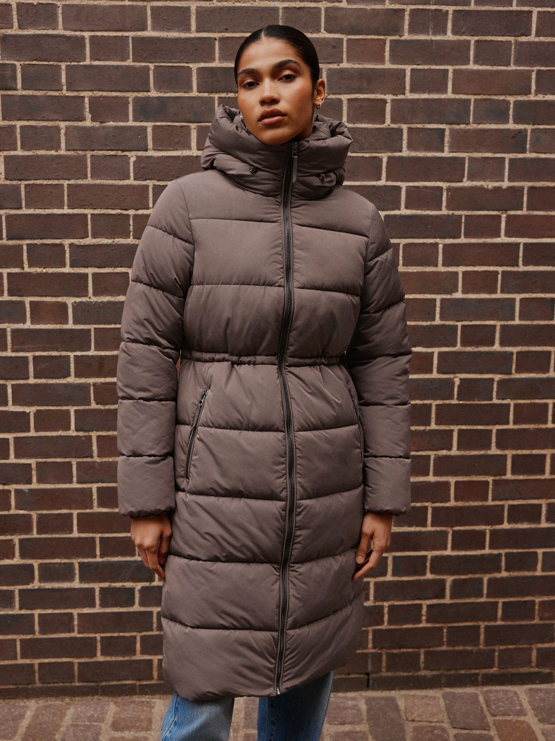 DA'S da'sダズbig over coat brown&seedling Buy Chocolate Brown Shower Resistant Hooded Long Wadded Coat from