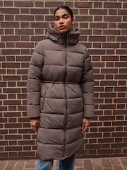Chocolate Brown Shower Resistant Hooded Long Wadded Coat - Image 3 of 9