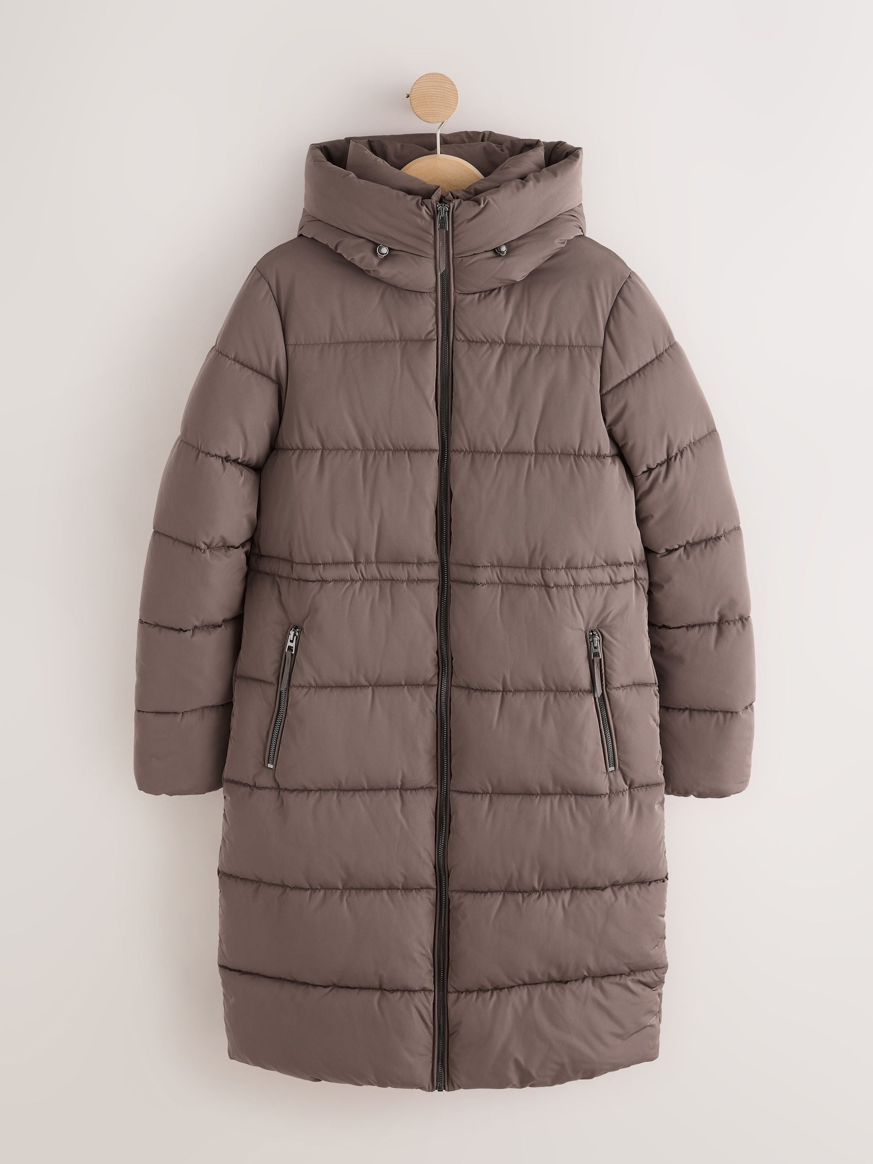 Buy Chocolate Brown Shower Resistant Hooded Long Wadded Coat from