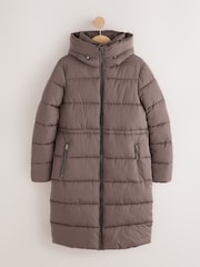 Chocolate Brown Shower Resistant Hooded Long Wadded Coat - Image 6 of 9