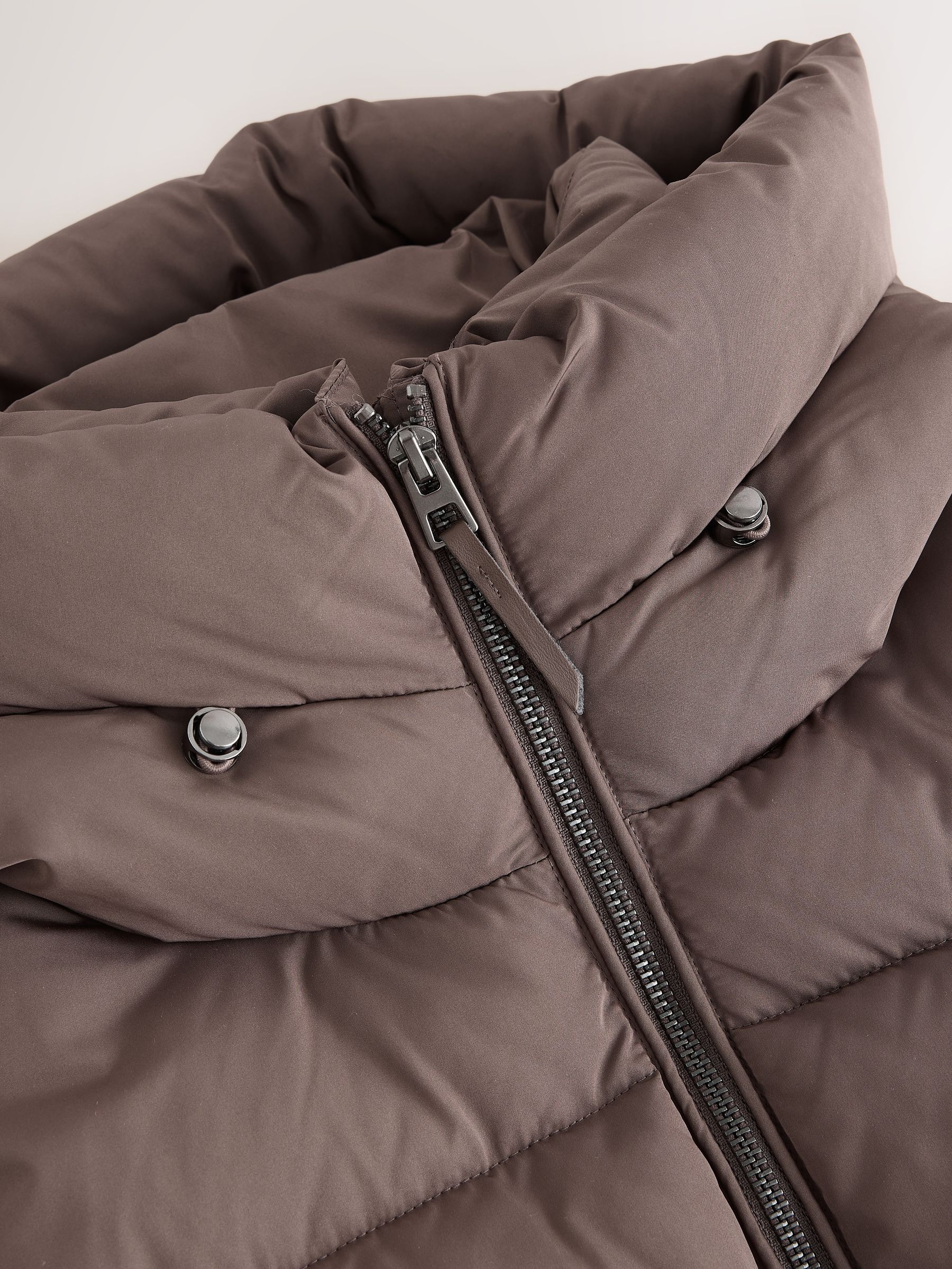 Buy Chocolate Brown Shower Resistant Hooded Long Wadded Coat from