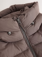 Chocolate Brown Shower Resistant Hooded Long Wadded Coat - Image 8 of 9