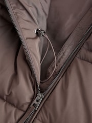 Chocolate Brown Shower Resistant Hooded Long Wadded Coat - Image 9 of 9