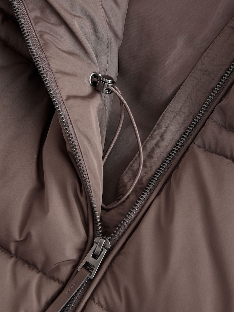 Chocolate Brown Shower Resistant Hooded Long Wadded Coat - Image 9 of 9
