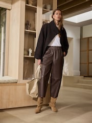 Chocolate Brown/Navy Check N. Premium Low Belt Funnel Neck Wool Rich Coat - Image 2 of 9