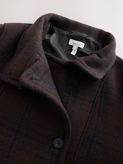 Chocolate Brown/Navy Check N. Premium Low Belt Funnel Neck Wool Rich Coat - Image 8 of 9