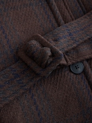Chocolate Brown/Navy Check N. Premium Low Belt Funnel Neck Wool Rich Coat - Image 9 of 9