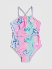 River Island Blue Ombre Shell Sequin Swimsuit - Image 1 of 3