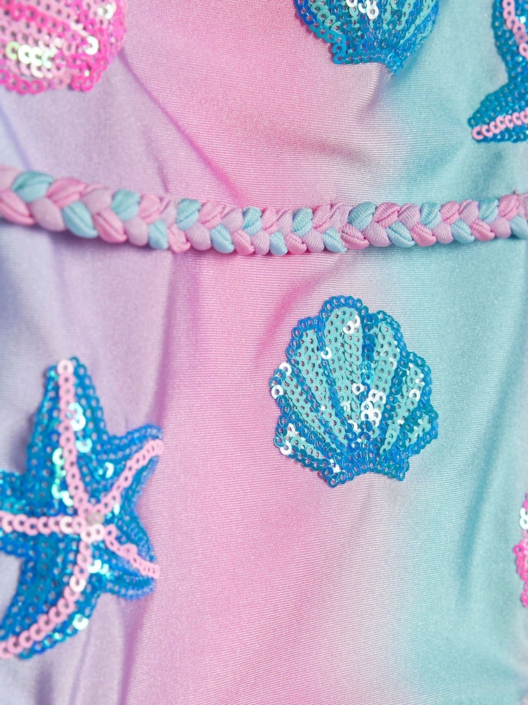 River Island Blue Ombre Shell Sequin Swimsuit - Image 2 of 3