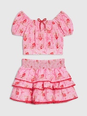 River Island Pink Strawberry Bow Frill Top & Rara Skirt Set - Image 1 of 4