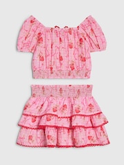 River Island Pink Strawberry Bow Frill Top & Rara Skirt Set - Image 2 of 4
