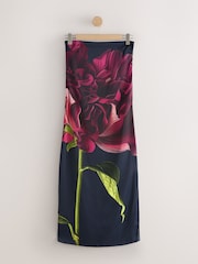 Navy Floral Print Bandeau Column Maxi Occasion Dress - Image 1 of 3