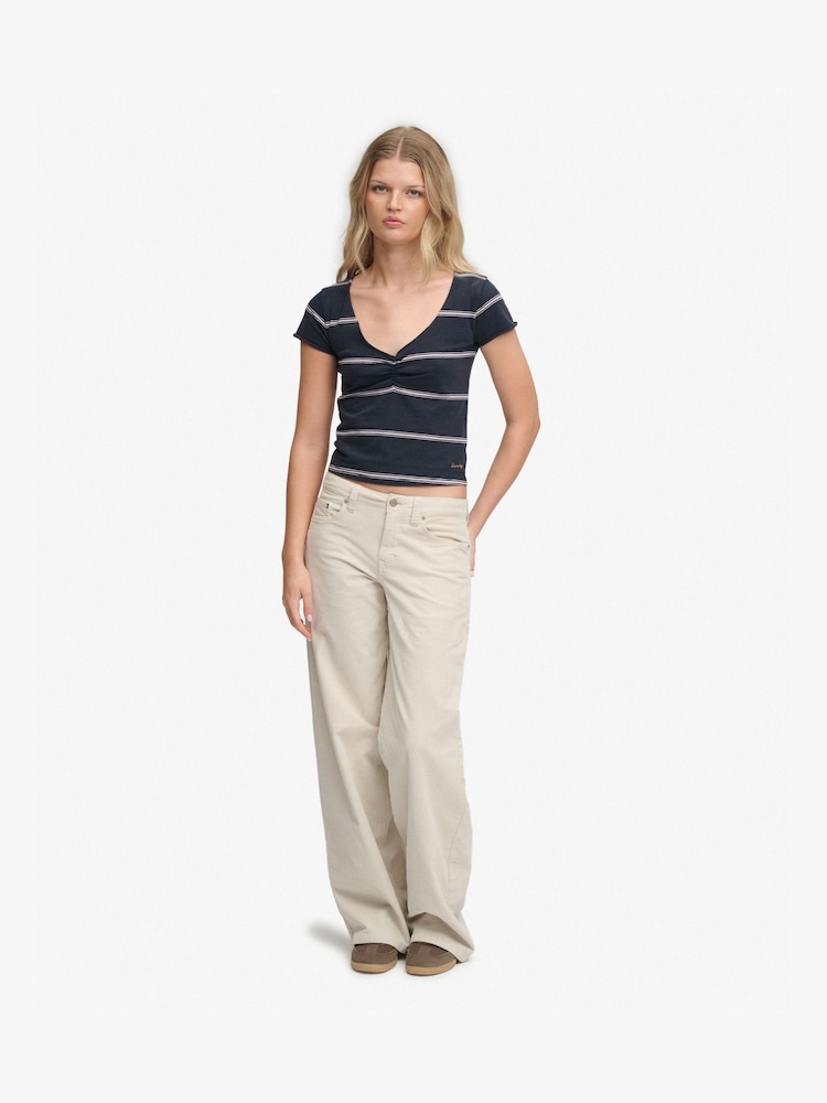 Vaaleanpunainen laivastonsininen raita - Superdry Athletic Essentials -pitkähihainen gobe-toppi - Kuva 2 / 5
