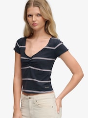 Vaaleanpunainen laivastonsininen raita - Superdry Athletic Essentials -pitkähihainen gobe-toppi - Kuva 4 / 5