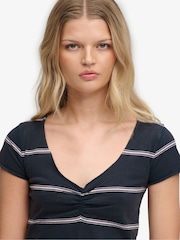 Vaaleanpunainen laivastonsininen raita - Superdry Athletic Essentials -pitkähihainen gobe-toppi - Kuva 5 / 5