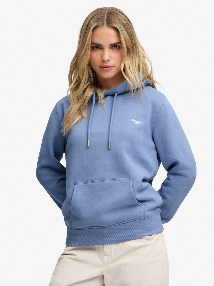 Superdry Blue Signature Emb Hoodie - Image 1 of 7 Superdry Blue Signature Emb Hoodie - Image 1 of 7