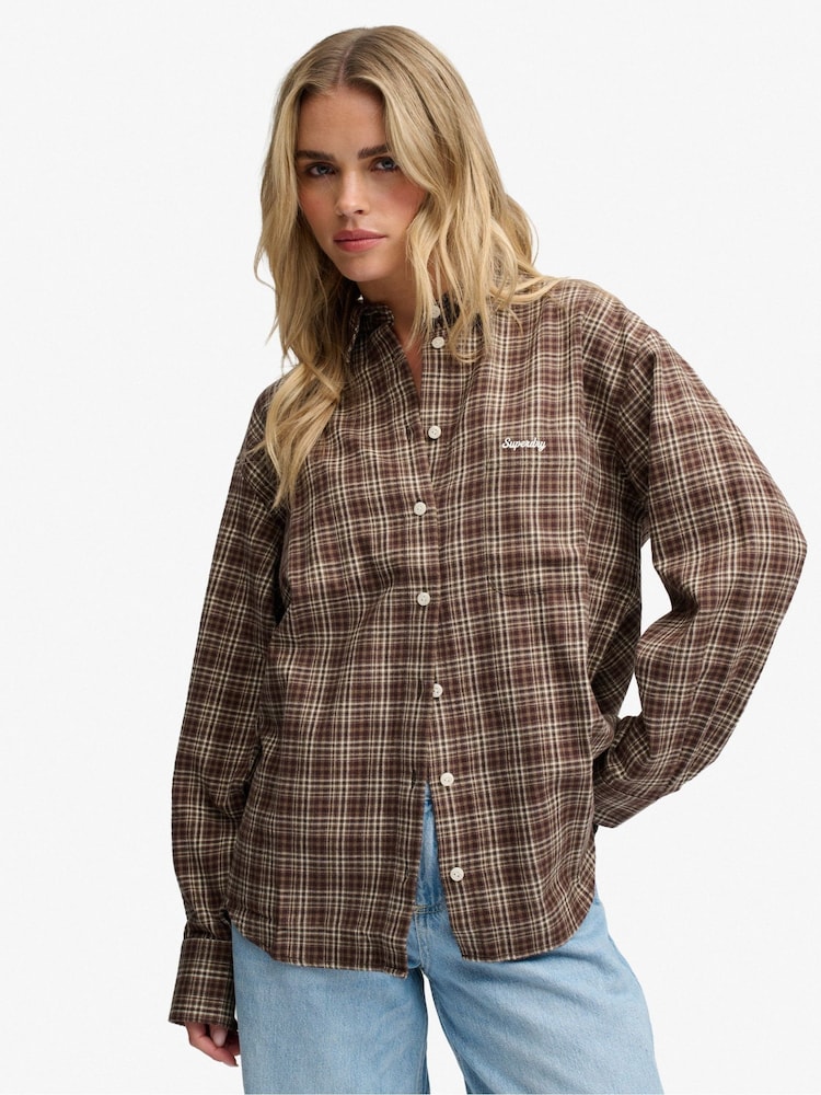 Superdry Brown Check Flannel Relaxed Shirt - Image 1 of 5