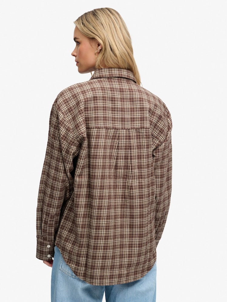 Superdry Brown Check Flannel Relaxed Shirt - Image 2 of 5