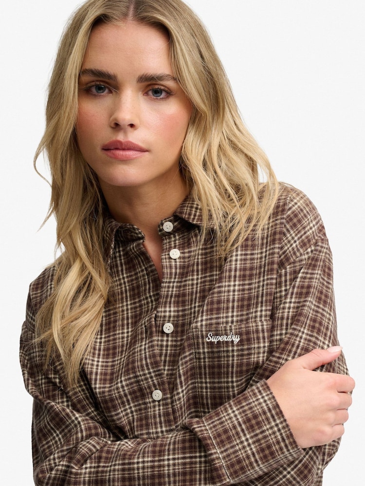 Superdry Brown Check Flannel Relaxed Shirt - Image 5 of 5