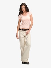Superdry Pink Ath Ess Lace Trim V-Neck T-Shirt - Image 3 of 7