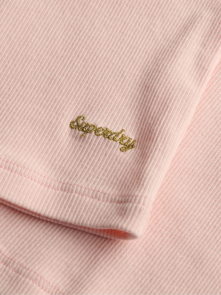 Superdry Pink Ath Ess Lace Trim V-Neck T-Shirt - Image 7 of 7