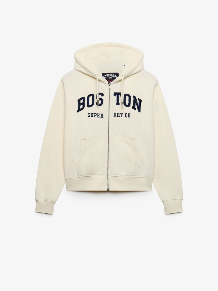 Superdry White Ath Ess Relaxed Crop Zip Hoodie - Image 1 of 3