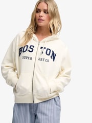 Superdry White Ath Ess Relaxed Crop Zip Hoodie - Image 5 of 7