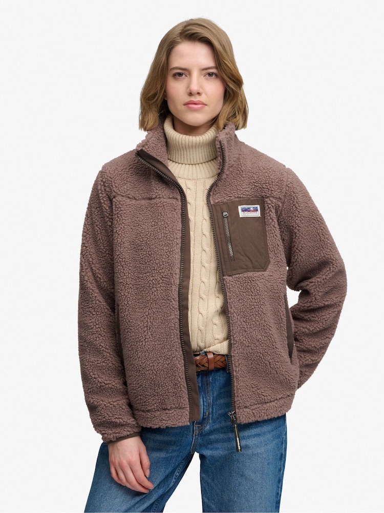 Superdry Brown Heritage Zip Through Fleece - Image 2 of 7 Superdry Brown Heritage Zip Through Fleece - Image 2 of 7