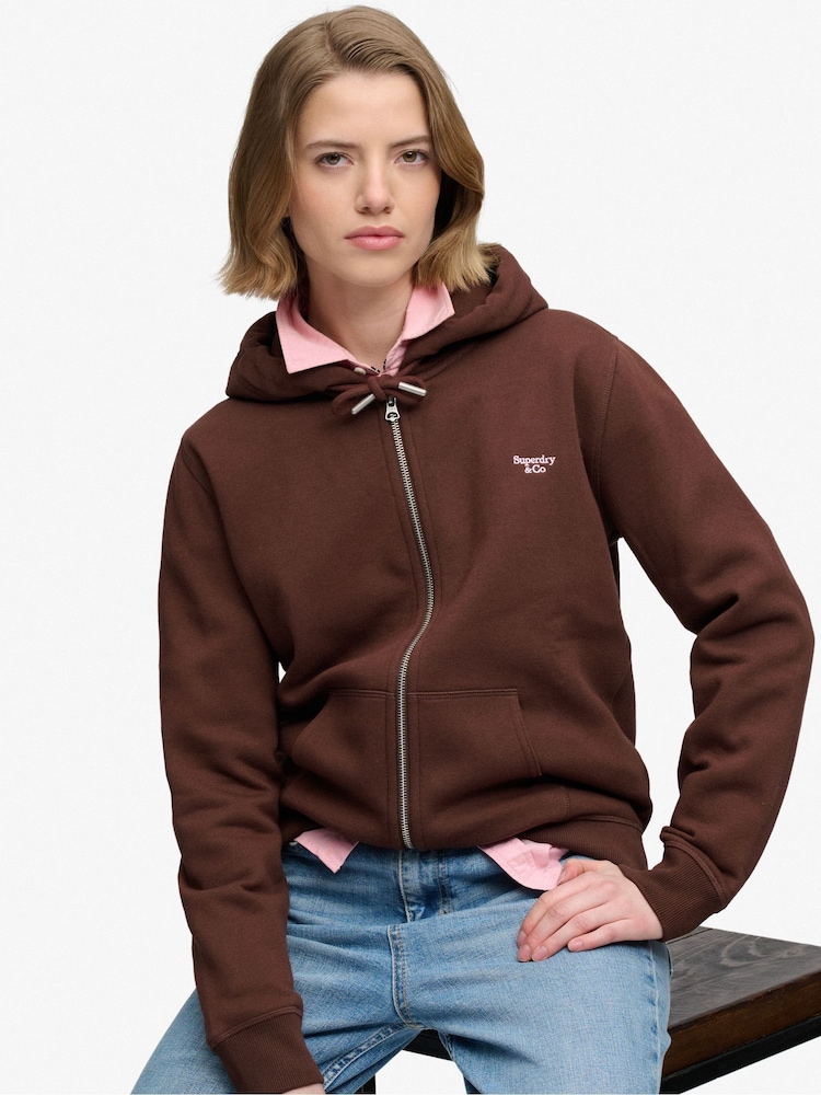 Շագանակագույն - Superdry Signature Emb Zip վերնաշապիկ - Պատկեր 1 7-ից