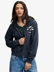 Superdry Blue Ath Ess Relaxed Crop Zip Hoodie - Image 2 of 8