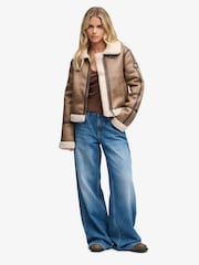 Superdry Dark Brown Faux Shearling Jacket - Image 4 of 8