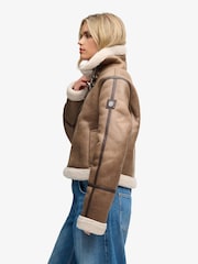 Superdry Dark Brown Faux Shearling Jacket - Image 5 of 8