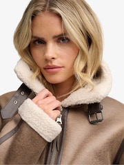 Superdry Dark Brown Faux Shearling Jacket - Image 6 of 8