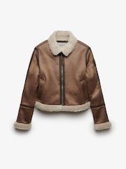 Superdry Dark Brown Faux Shearling Jacket - Image 7 of 8