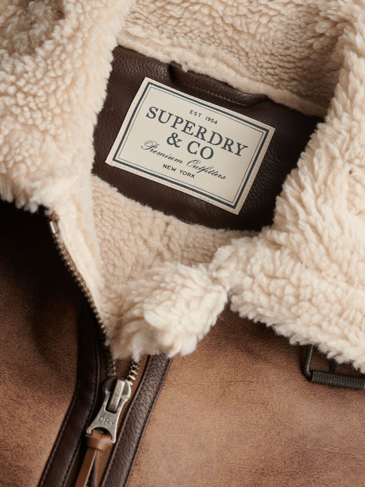 Superdry Dark Brown Faux Shearling Jacket - Image 8 of 8