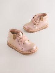 Pink Floral Lace Up Ankle Boots - Image 1 of 5