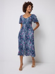 Modrá - SCAMP & DUDE Sweetheart Puff Sleeve Tea Dress Cheetah With Stars Print - Obrázek 1 z 4