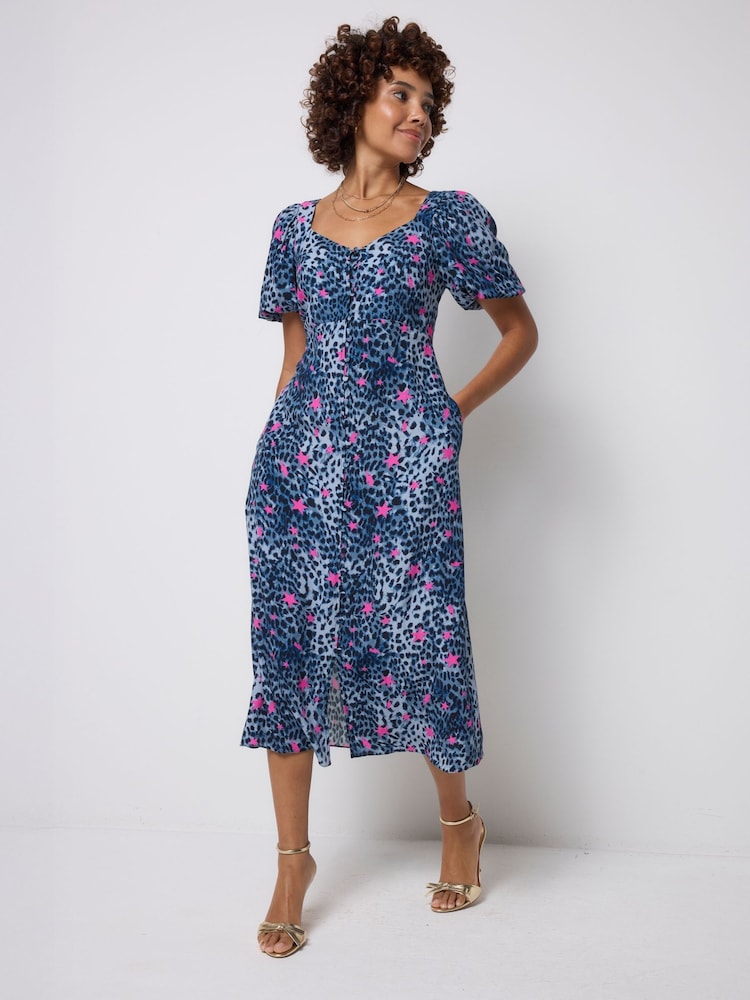 Blå - SCAMP & DUDE – Hjärtformad teklänning med puffärm och gepard Tryck - Bild 1 av 4 Blå - SCAMP & DUDE – Hjärtformad teklänning med puffärm och gepard Tryck - Bild 1 av 4