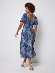 Modrá - SCAMP & DUDE Sweetheart Puff Sleeve Tea Dress Cheetah With Stars Print - Obrázek 2 z 4