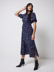 SCAMP & DUDE Blue Snow Leopard Print Midi Dress - Image 1 of 4